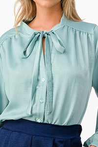 Button down bow tie detail top