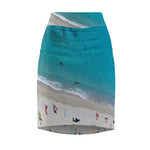 Beach Aerial Print Pencil Skirt — Turquoise Shoreline Swimwear Vibe