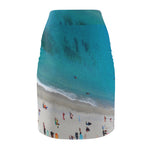 Beach Aerial Print Pencil Skirt — Turquoise Shoreline Swimwear Vibe
